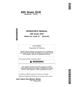 John Deere 455 Two & Three Unit Folding Grain Drill Operator's Manual (OMKK41357)
