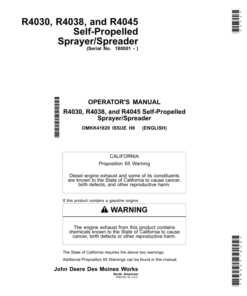 John Deere R4030, R4038 & R4045 Self-Propelled Sprayer/Spreaders Operator's Manual (OMKK41820)