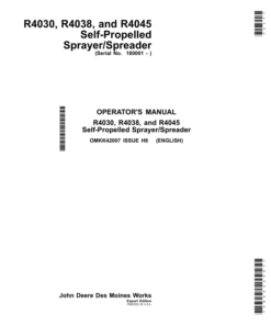 John Deere R4030, R4038 & R4045 Self-Propelled Sprayer/Spreaders Operator's Manual (OMKK42007)