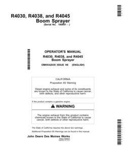 John Deere R4030, R4038 & R4045 Boom Sprayers (China Edition) Operator's Manual (OMKK42030)