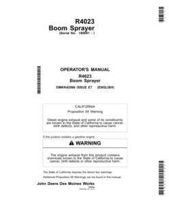 John Deere R4023 Boom Sprayer Operator's Manual (OMKK42096)