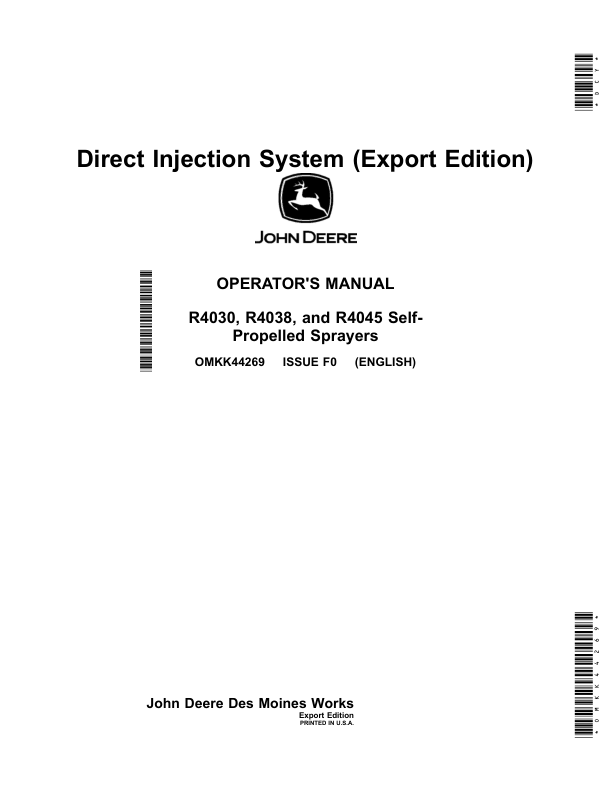 John Deere Direct Injection System (180001-) Operator's Manual (OMKK44269)