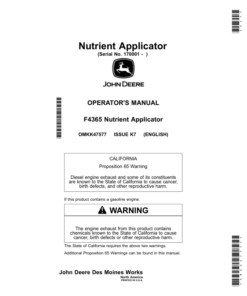 John Deere F4365 Nutrient Applicator Operator's Manual (OMKK47577)