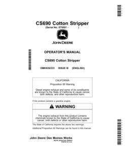 John Deere CS690 Cotton Strippers Operator's Manual (OMKK50333)