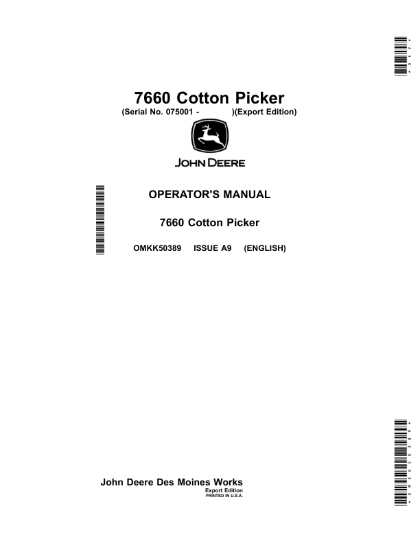 John Deere 7660 Cotton Picker Operator's Manual (OMKK50389)