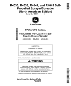 John Deere R4030, R4038, R4044, R4045 Self-Propelled Sprayer/Spreader Operator's Manual (OMKK51056)