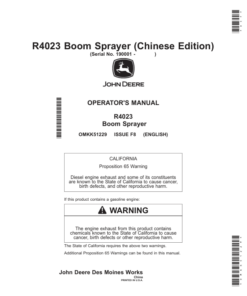 John Deere R4023 Boom Sprayers Operator's Manual (OMKK51229)