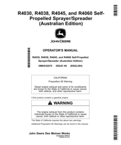 John Deere R4030, R4038, R4045, R4060 Self-Propelled Sprayer/Spreader (Australia) Operator's Manual (OMKK52075)