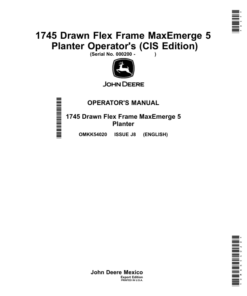 John Deere 1745 Drawn Flex Frame MaxEmerge 5 Planters (CIS Edition) Operator's Manual (OMKK54020)