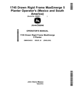John Deere 1745 Drawn Rigid Frame MaxEmerge 5 Planters Operator's Manual (OMKK54033)