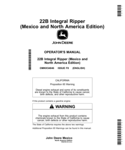 John Deere 22B Integral Ripper Operator's Manual (OMKK54046)