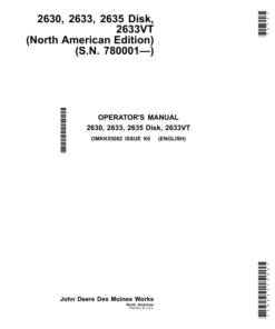 John Deere 2630, 2633, 2635, 2633VT Disk (780001-) Operator's Manual (OMKK55082)