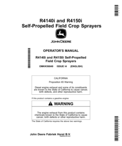 John Deere R4140i, R4150i PowrSpray Chemical Application Vehicle, Demountable Crop Sprayer Operator's Manual (OMKK56849)