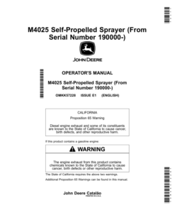 John Deere M4025 Self-Propelled Sprayer (190000-) (Worldwide) Operator's Manual (OMKK57228)