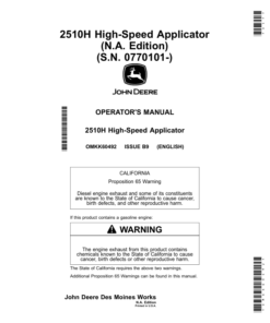 John Deere 2510H High-Speed Applicator Operator's Manual (OMKK60492)