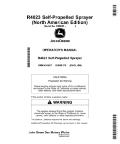 John Deere R4023 Self-Propelled Sprayer Operator's Manual (OMKK61607)