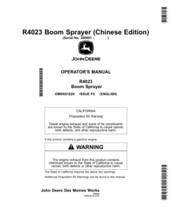 John Deere R4023 Boom Sprayer Operator's Manual (OMKK61629)
