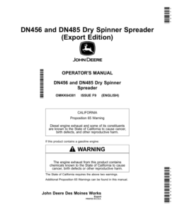 John Deere DN456, DN485 Dry Spinner Spreader Operator's Manual (OMKK64381)