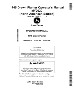 John Deere 1745 CCS Drawn Rigid Frame MaxEmerge5 planter (790101-) Operator's Manual (OMKK66072)