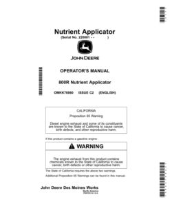 John Deere 800R Nutrient Applicator (220001-) (North America) Operator's Manual (OMKK78860)