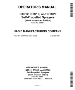 John Deere STS12, STS16, STS20 Self-Propelled Sprayers (220001-) (North America) Operator's Manual (OMKK79875)