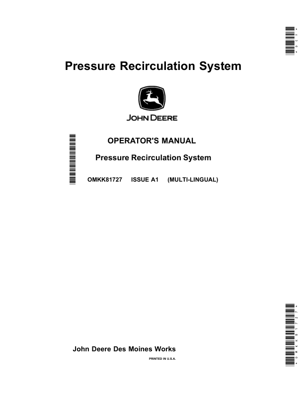 John Deere Pressure Recirculation System (North American) Operator's Manual (OMKK81727)
