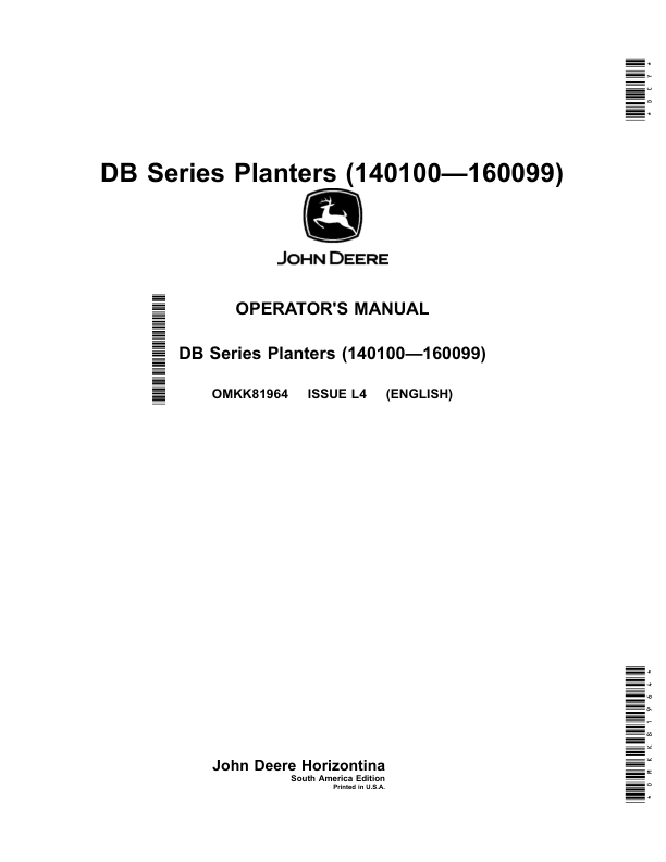 John Deere DB Series Planters (140100—160099) Operator's Manual (OMKK81964)