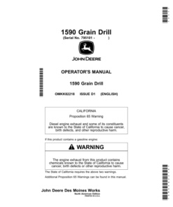 John Deere 1590 Grain Drill (795101-) (North America) Operator's Manual (OMKK82218)