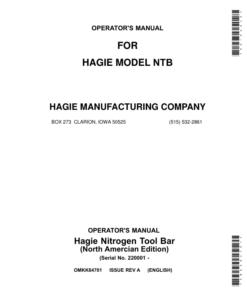 John Deere Nitrogen Tool Bar (022001-) (North American) Operator's Manual (OMKK84701)