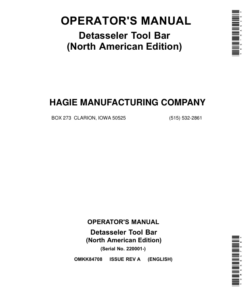 John Deere Detasseler Tool Bar (220001-) (North American) Operator's Manual (OMKK84708)