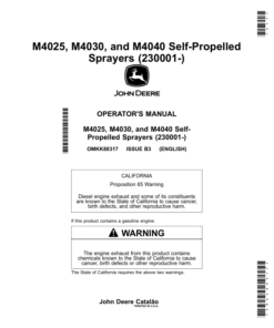 John Deere M4025, M4030, M4040 Self-Propelled Sprayers (230001-240000) Operator's Manual (OMKK88317)