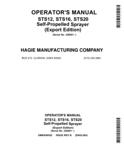 John Deere STS 12, STS 16, STS 20 Self-Propelled Sprayer (022001-023000) (Export Edition) Operator's Manual (OMKK90552)