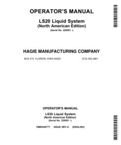 John Deere LS20 Liquid System (220001-) (North American) Operator's Manual (OMKK90777)