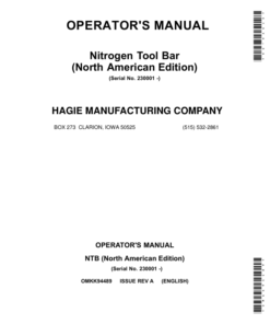 John Deere Nitrogen Tool Bar (230001-) (North American) Operator's Manual (OMKK94489)