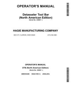 John Deere Detasseler Tool Bar  (230001-) (North American) Operator's Manual (OMKK94498)