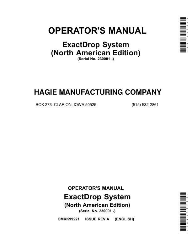 John Deere ExactDrop System (230001-) (North American) Operator's Manual (OMKK99221)