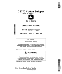 John Deere CS770 Cotton Stripper (230001-240000) (North American) Operator's Manual (OMKK99250)
