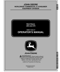 John Deere 260, 270 Skid Steers Operator's Manuals (OMKV11663)