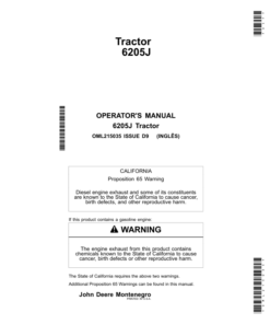 John Deere 6205J Tractors (Manufactured in Montenegro) Operator's Manual (OML215035)