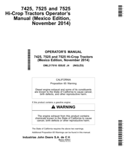 John Deere 7425, 7525 & 7525 Hi-Crop Tractors North America Operator's Manual (OML217016)