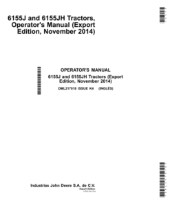 John Deere 6155J & 6155JH Tractors (2014) Export Edition Operator's Manual (OML217018)