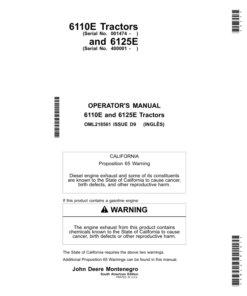 John Deere 6110E & 6125E Tractors (Manufactured in Montenegro) Operator's Manual (OML218561)