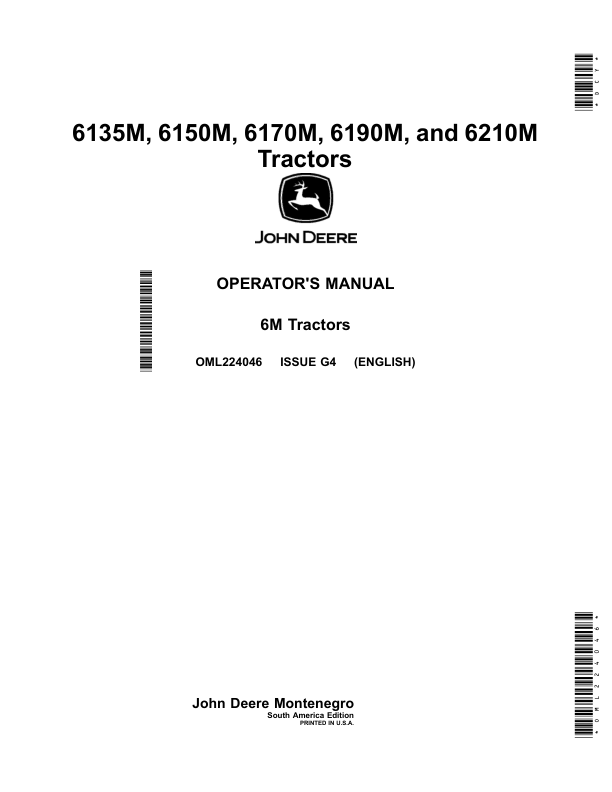 John Deere 6135M, 6150M, 6170M, 6190M, 6210M Tractors Operator's Manual (OML224046)