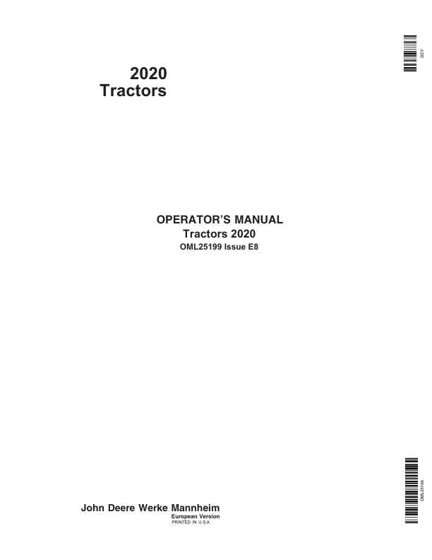 John Deere 2020 Tractors Operator's Manual (OML25199)