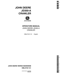 John Deere 350A Crawlers Operator's Manuals (OML27421)