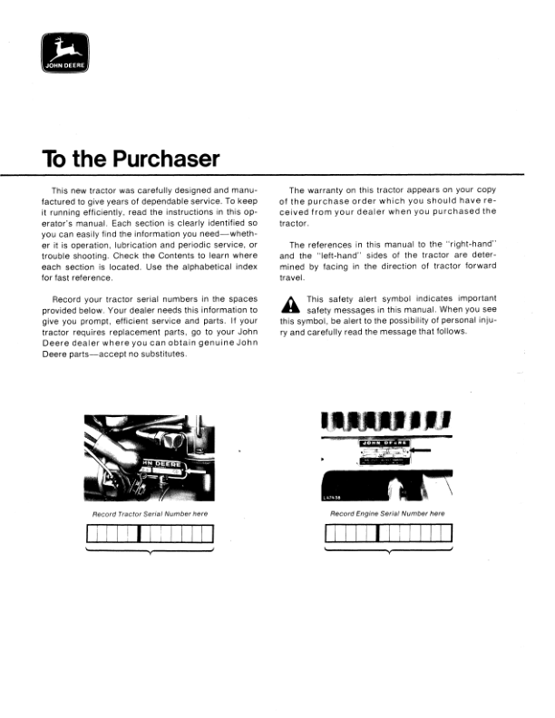 John Deere 820 UtilityTractor Operator's Manual (OML29340) - Image 2
