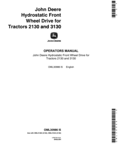 John Deere Hydrostatic Front Wheel Drive for 2130 & 3130 Tractors (Order with OML31484 or OML31534) (European Edition) Operator's Manual (OML30986)
