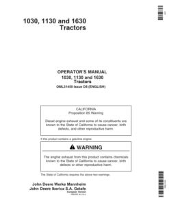 John Deere 1030, 1130, 1630 Tractors Operator's Manual (OML31450)