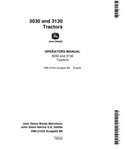 John Deere 3030 & 3130 Tractors - Order with OML30986 (European Edition) Operator's Manual (OML31534)