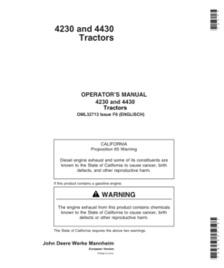 John Deere 4230 & 4430 Tractor Operator's Manual (OML32713)